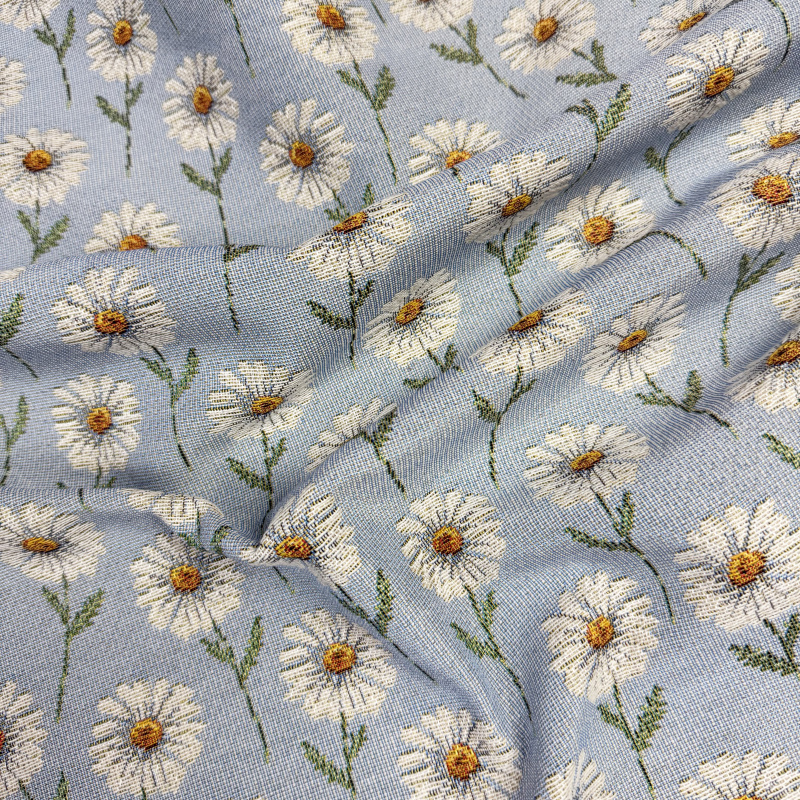 Ervi Gobelínový přehoz na postel jednolůžko/dvoulůžko - Romantické kopretiny na modrém