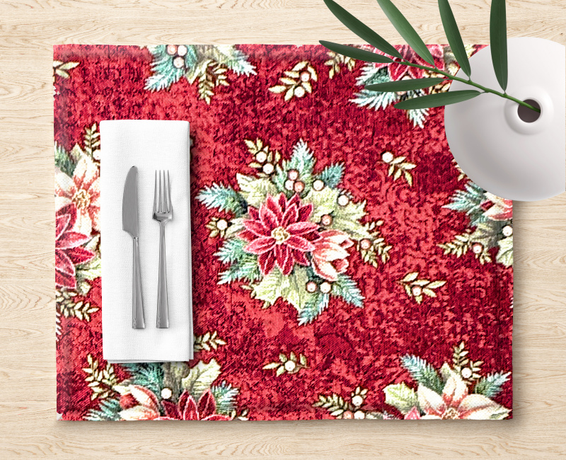 Ervi Gobelínové prostírání na stůl - Kouzlo vánočních květin na červeném