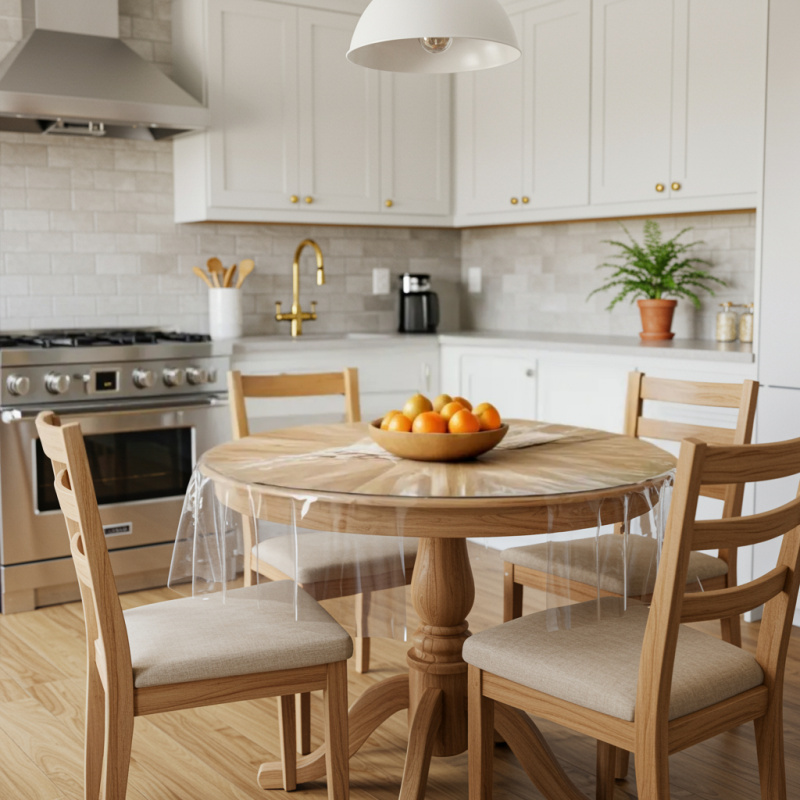 Průhledný kulatý tl. 0,2 mm PVC ubrus hladký bez vzoru (různé velikosti)