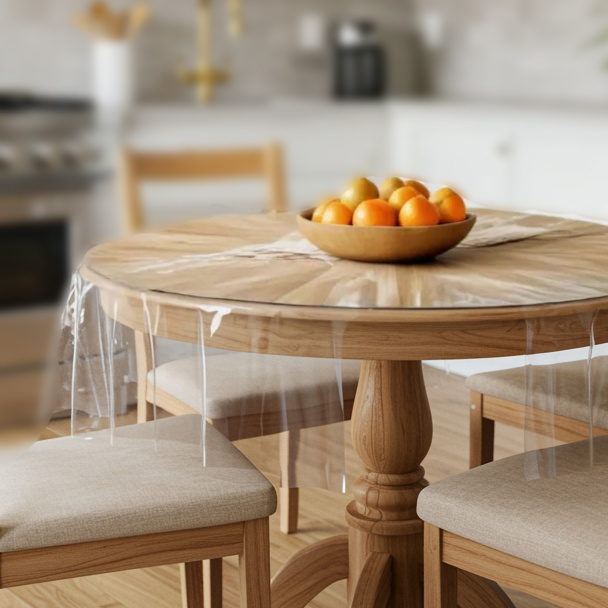 Průhledný kulatý tl. 0,2 mm PVC ubrus hladký bez vzoru (různé velikosti)