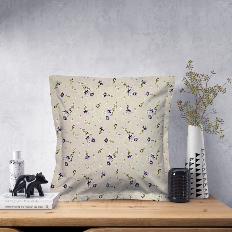 Ervi povlak na polštář bavlněný s lemem - Fialová jemná louka