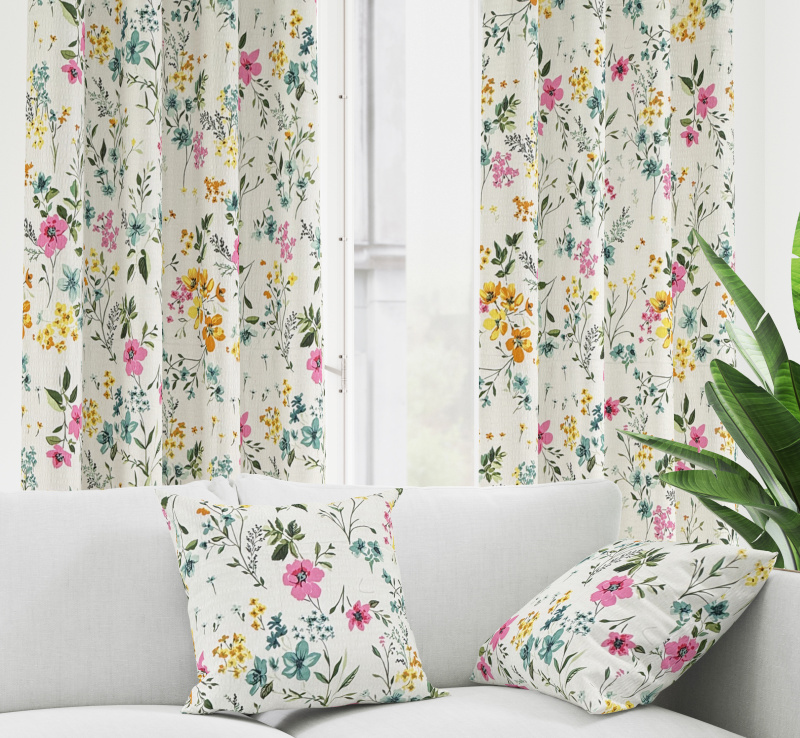 Ervi Bavlněný KREPOVÝ závěs - Sladký Rozkvet 2