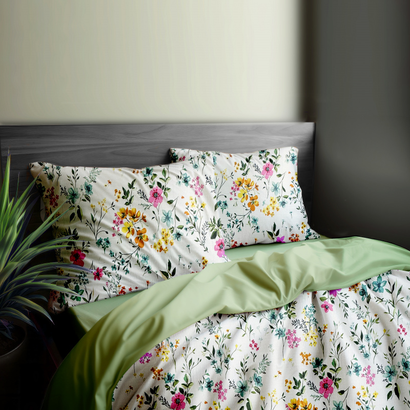 Ervi bavlněné KREPOVÉ povlečení DUO - Sladký Rozkvet 2/světle olivové