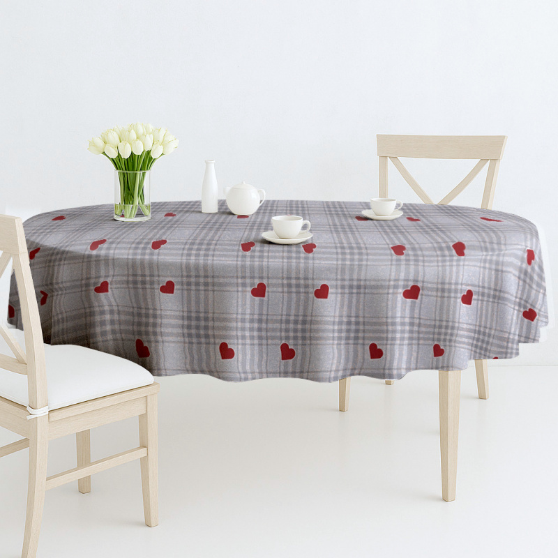 Ubrus PVC oválný M-198B - Srdce na kostce (různé velikosti)