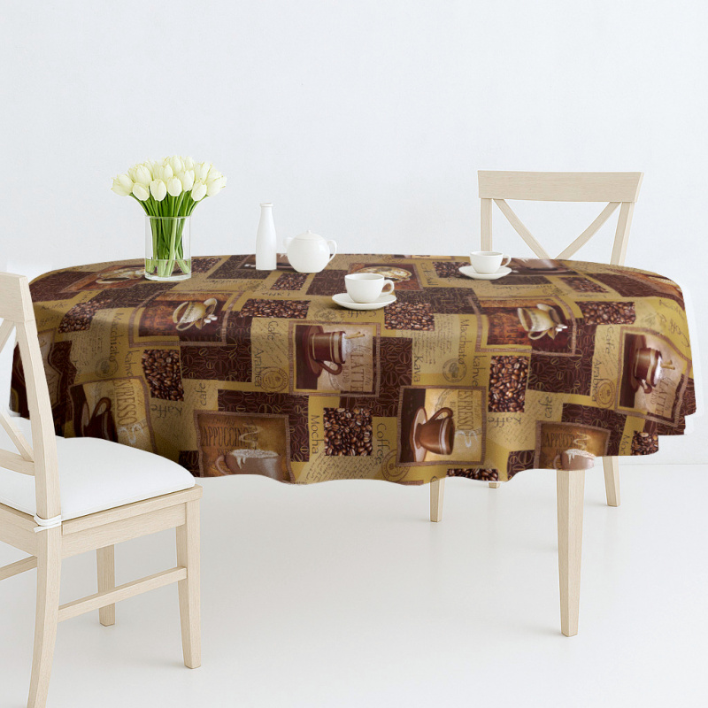 Ubrus PVC oválný FL-1004 - Kávový motiv (různé velikosti)