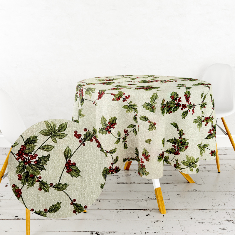Ervi Gobelínový ubrus na stůl kulatý - Vánoční větvičky