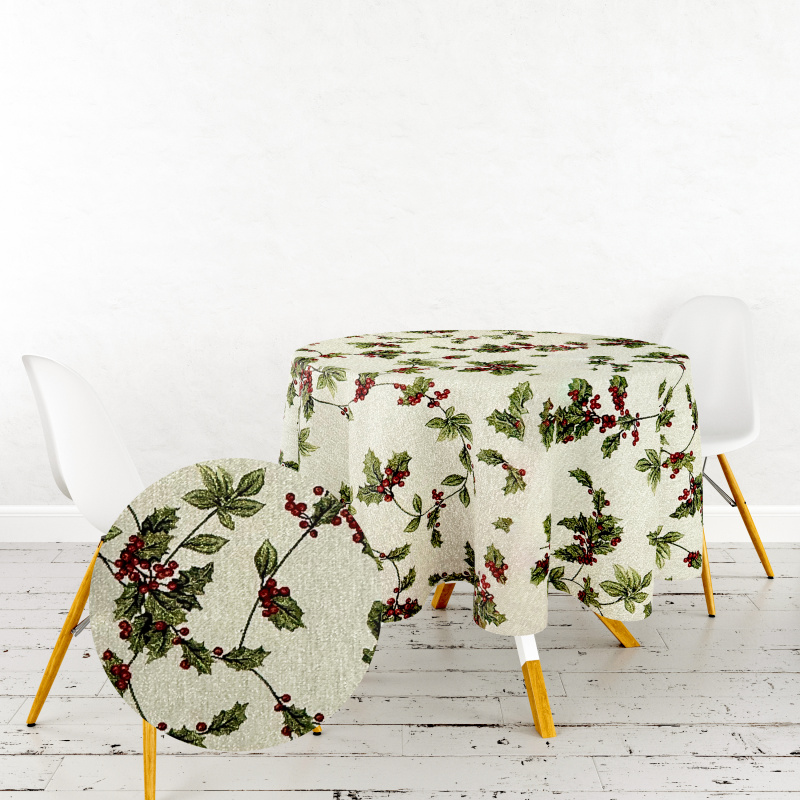 Ervi Gobelínový ubrus na stůl kulatý - Vánoční větvičky