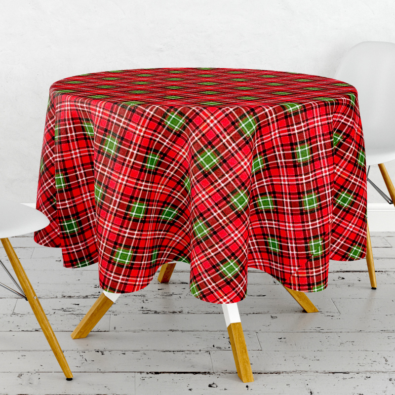 Ervi Teflonový ubrus na stůl kulatý Royal Lux - Vánoční káro