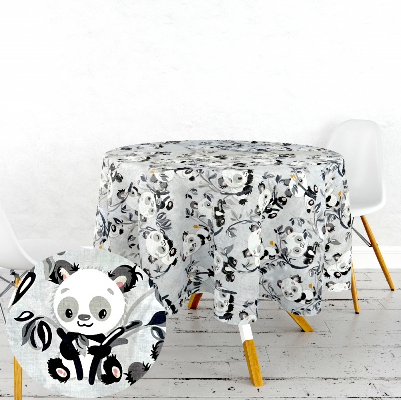 Ervi bavlněný ubrus na stůl kulatý - pandy