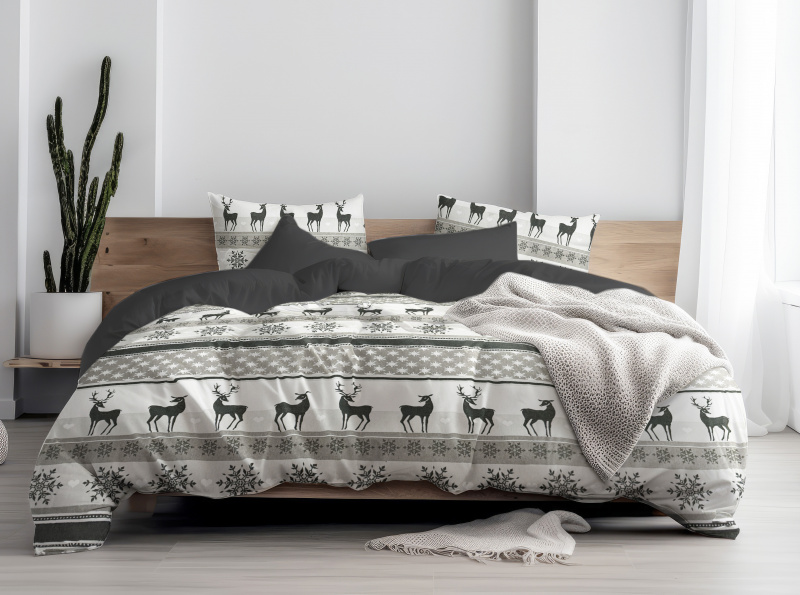 Ervi FLANELOVÉ bavlněné povlečení - Polární klid/tmavě šedé