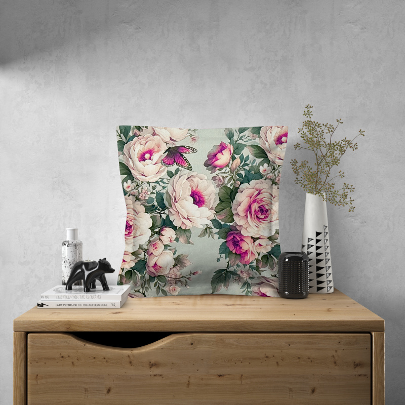 Ervi Saténový povlak na polštář s lemem DELUXE - Snové růže