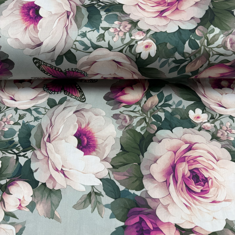 Ervi Bavlněné Saténové povlečení DELUXE DUO - Snové růže/olivové