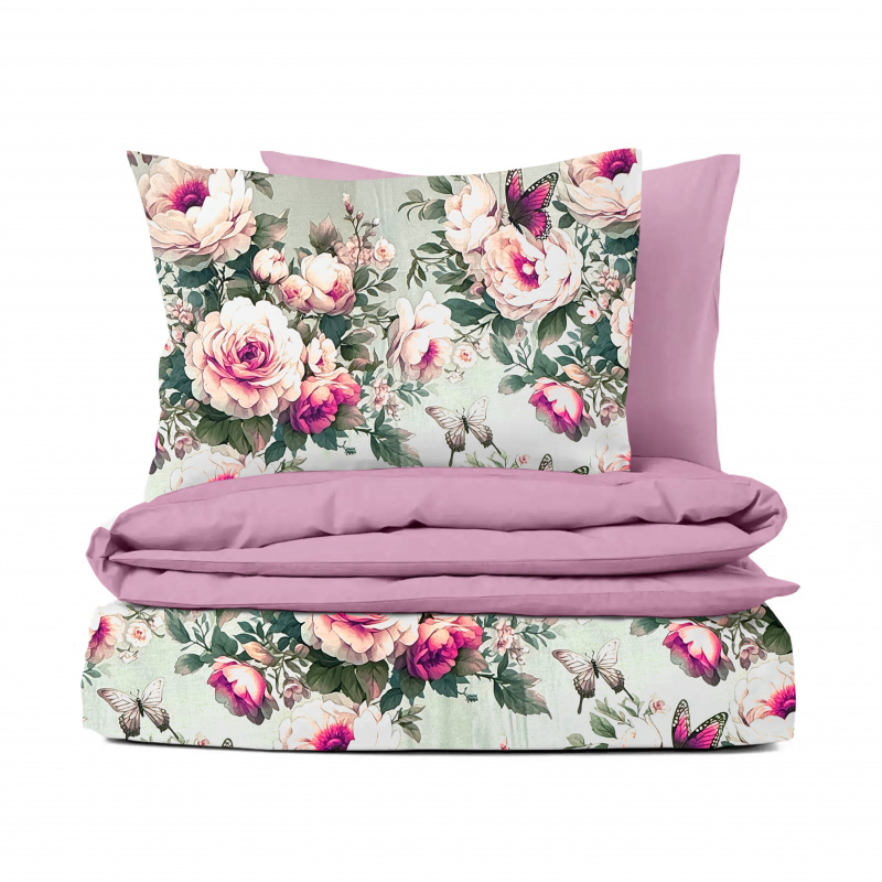 Ervi Bavlněné Saténové povlečení DELUXE DUO - Snové růže/růžové