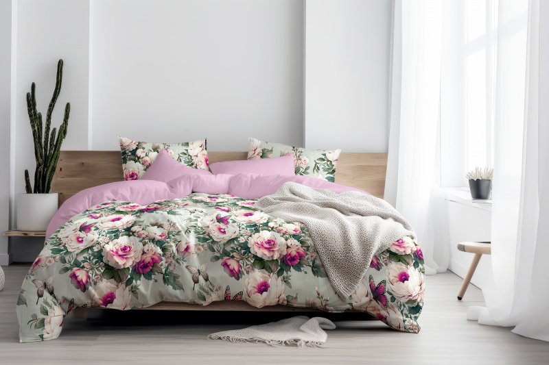 Ervi Bavlněné Saténové povlečení DELUXE DUO - Snové růže/růžové