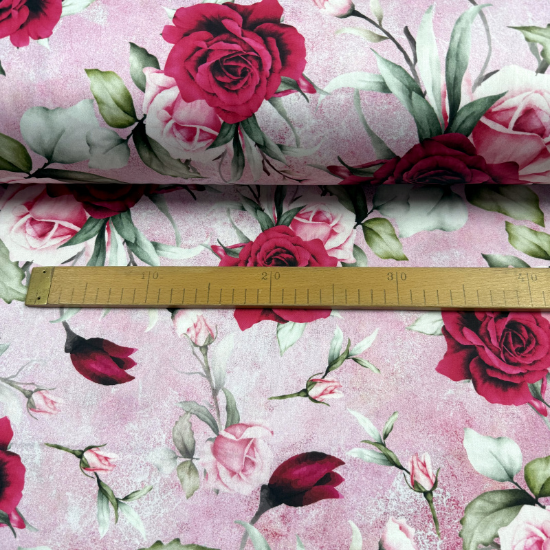 Ervi Bavlněná Satenová látka/plátno š.240cm Růžové sny, metráž