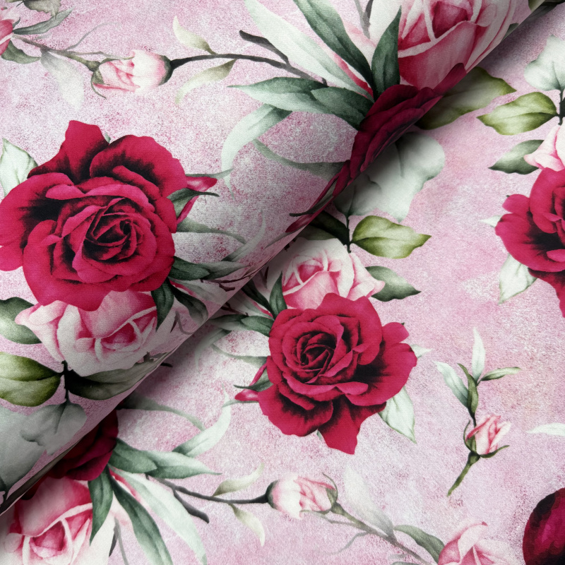 Ervi Bavlněná Satenová látka/plátno š.240cm Růžové sny, metráž