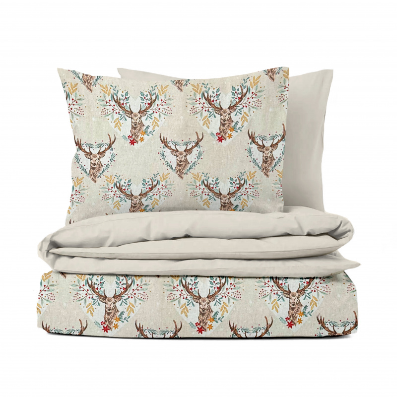 Ervi FLANELOVÉ bavlněné povlečení - Jelení Kouzlo/béžové