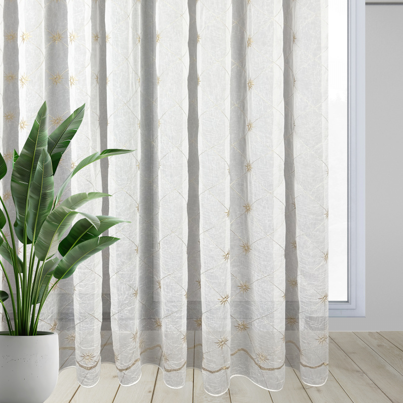 Ervi voálová vyšívaná mačkaná záclona s olůvkem - brode hnědý, metráž