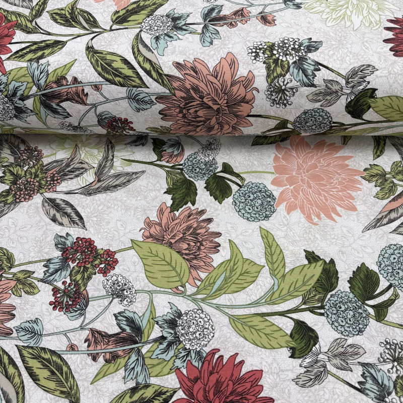 Ervi Teflonová látka/plátno Royal Lux š.180 cm - Zahrada chryzantém a jiřin, metráž