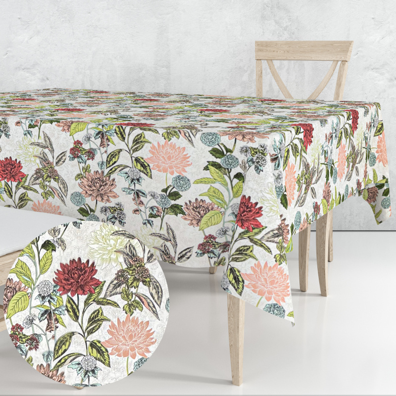 Ervi Teflonový ubrus na stůl čtvercový Royal Lux - Zahrada chryzantém a jiřin
