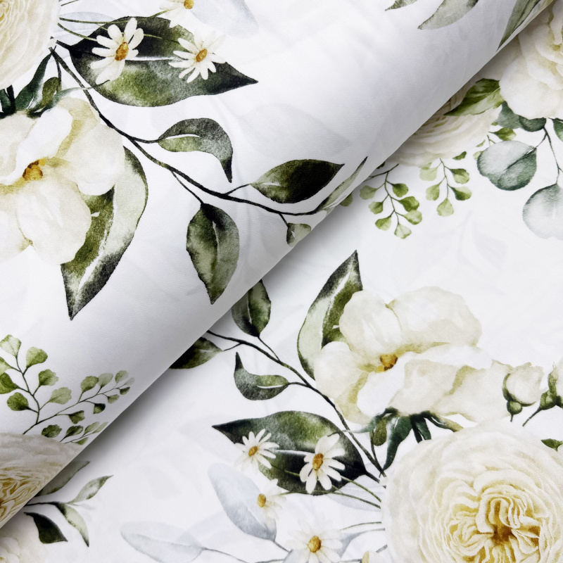 Ervi Bavlněná Satenová látka/plátno š.240cm Krémové růže, metráž