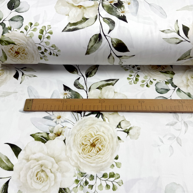 Ervi Bavlněná Satenová látka/plátno š.240cm Krémové růže, metráž