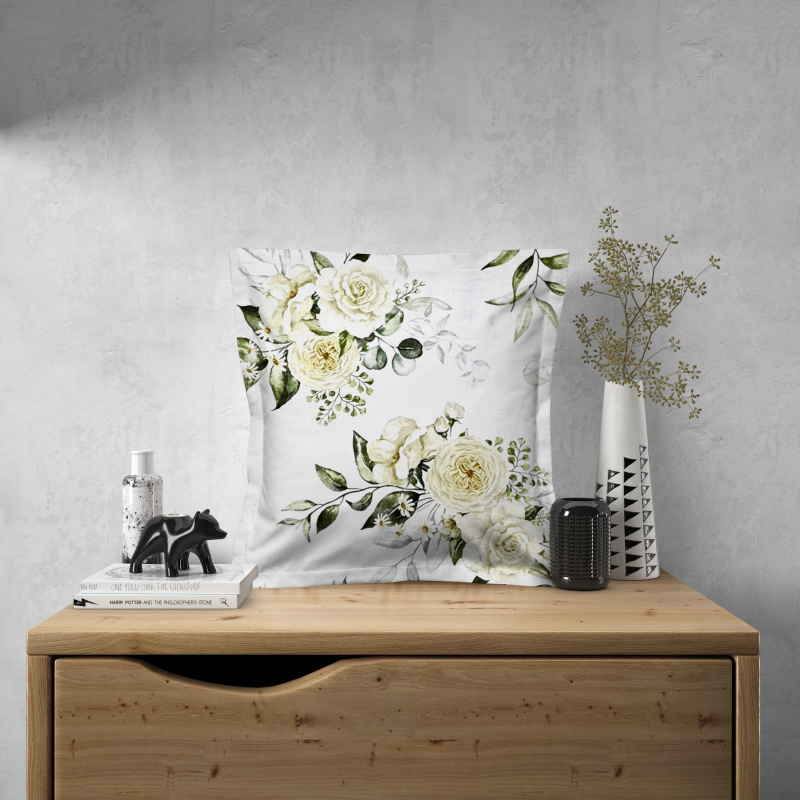 Ervi Saténový povlak na polštář s lemem DELUXE - Krémové růže