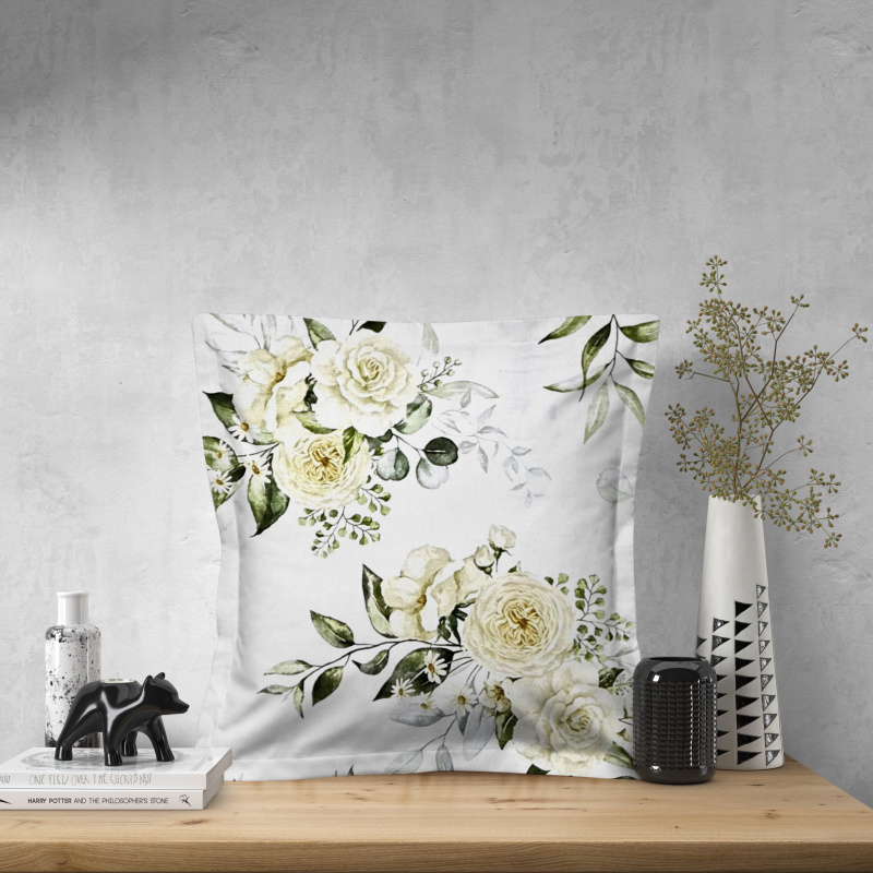 Ervi Saténový povlak na polštář s lemem DELUXE - Krémové růže