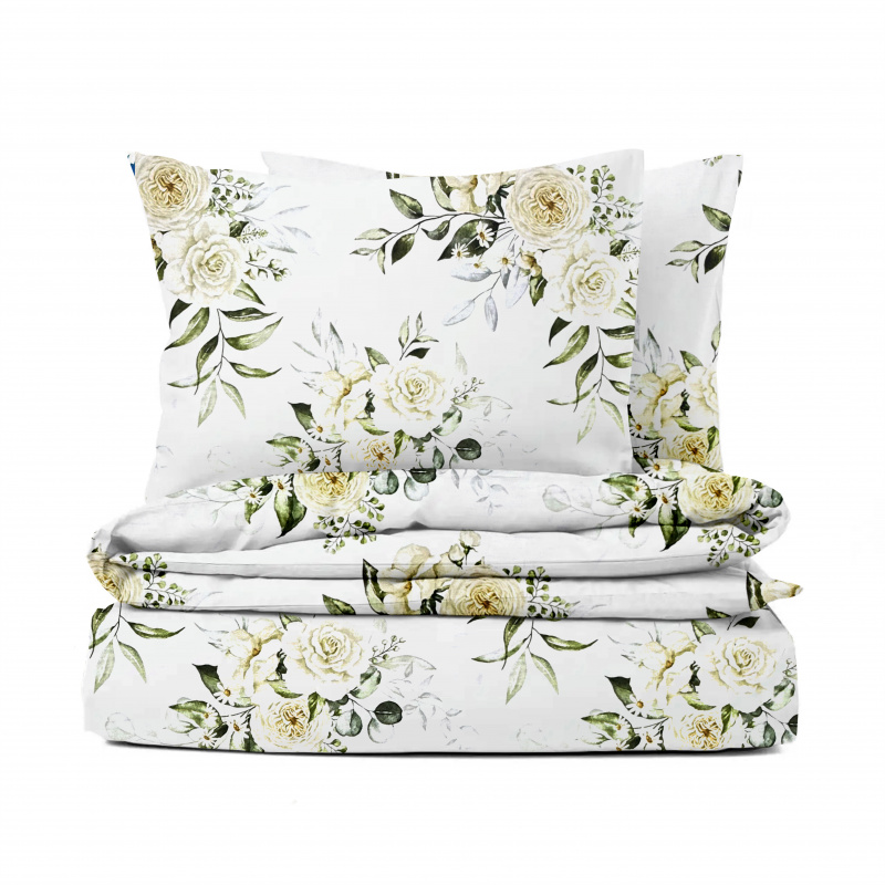 Ervi Bavlněné Saténové povlečení DELUXE - Krémové růže