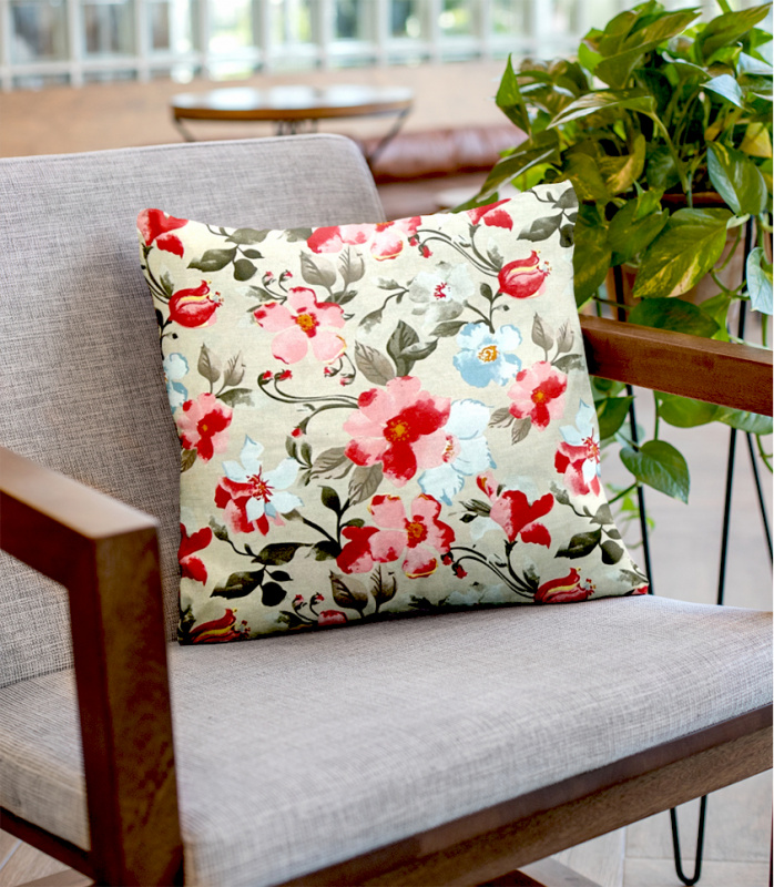 Ervi povlak na polštář bavlněný - květiny na béžovém