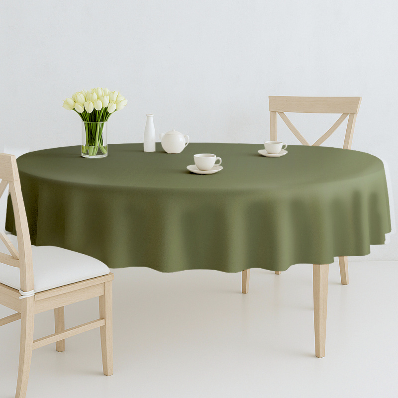 Ervi Saténový bavlněný ubrus na stůl oválný – olivový Sváteční