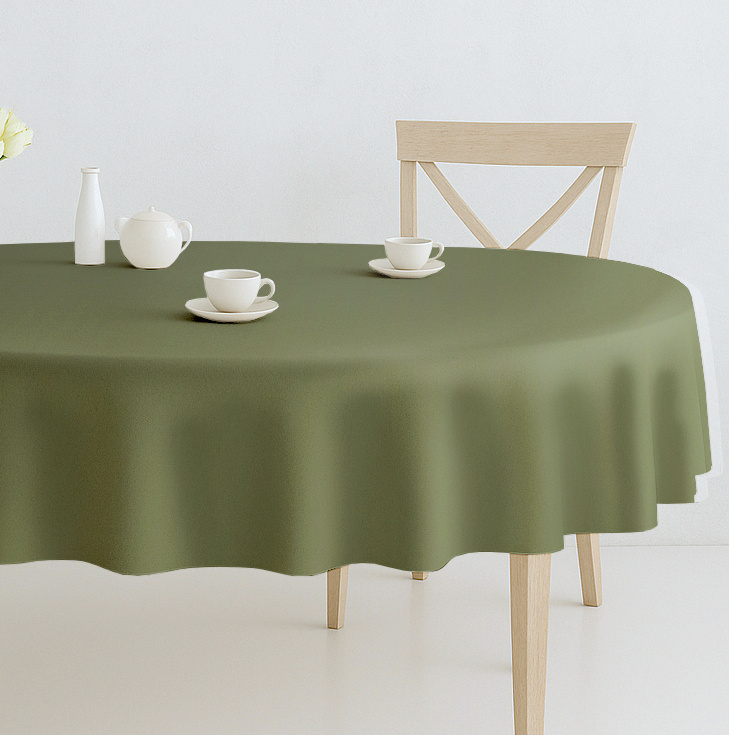 Ervi Saténový bavlněný ubrus na stůl oválný – olivový Sváteční