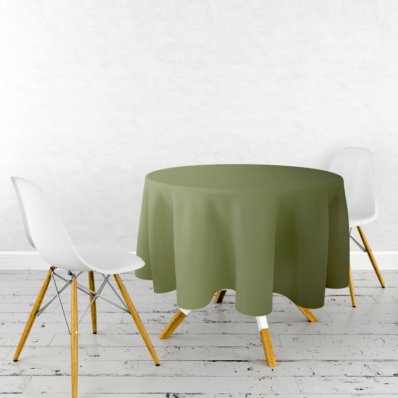 Ervi Saténový bavlněný ubrus na stůl kulatý – olivový Sváteční