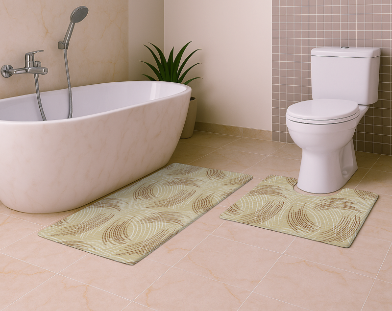 Sada koupelnových pěnových předložek s výkrojem u WC D-88B - Písečné vlny (různé velikosti)