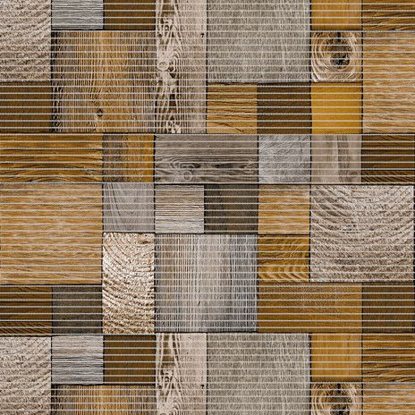 Sada koupelnových pěnových předložek s výkrojem u WC D-112A - Dřevěná mozaika (různé velikosti)