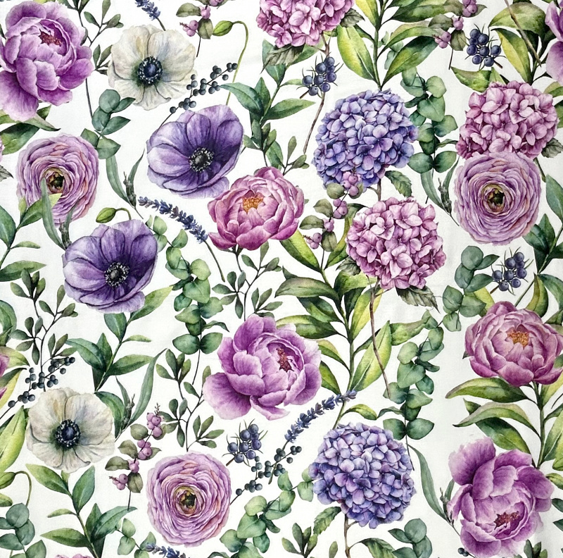 Ervi Luxusní bavlněný saténový župan DELUXE – Fialová zahrada / mint