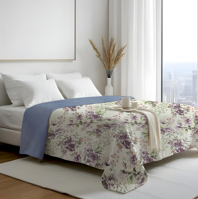 Přehoz oboustranný Colore - Fialové květy