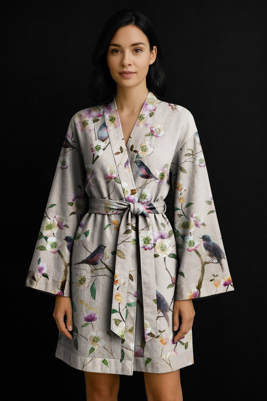 Ervi Luxusní bavlněný saténový župan DELUXE – Ptáček