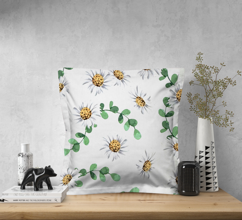 Ervi povlak na polštář bavlněný s lemem - Heřmánková harmonie