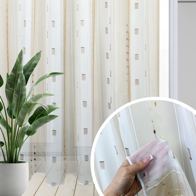 Ervi voálová látka /záclona  s olůvkem - 960-08 hnědá kostka, metráž