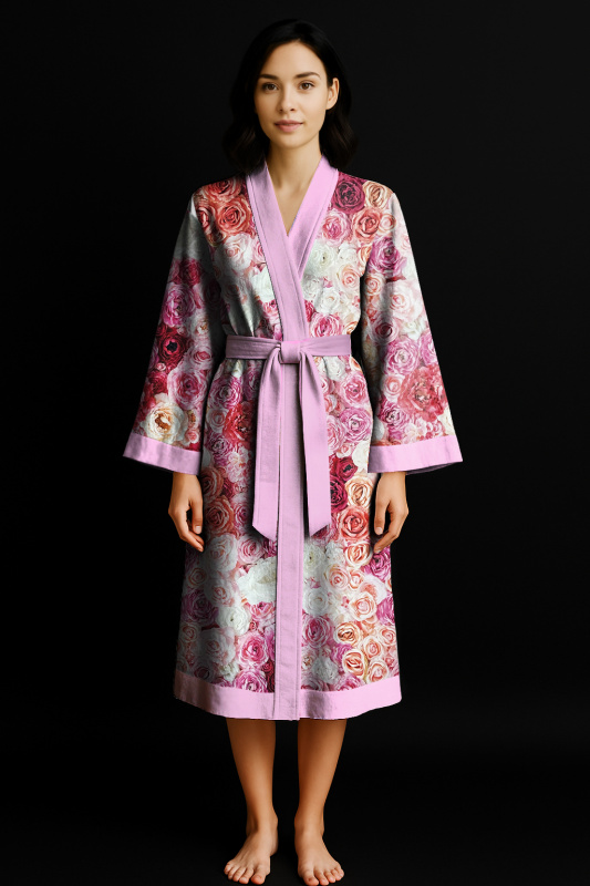 Ervi Luxusní bavlněný saténový dlouhý župan DELUXE – Glami /růžový