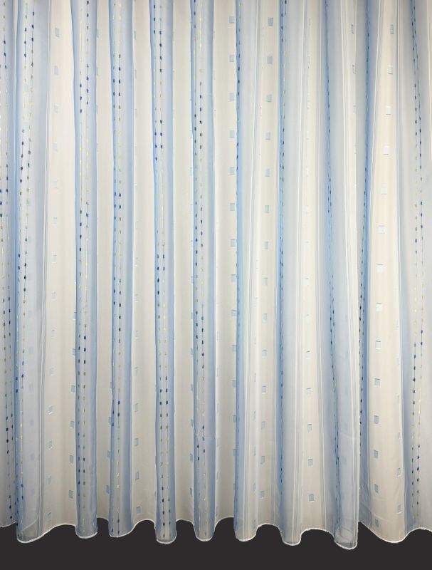 Ervi voálová látka /záclona s olůvkem 960-06 modrá kostka, metráž