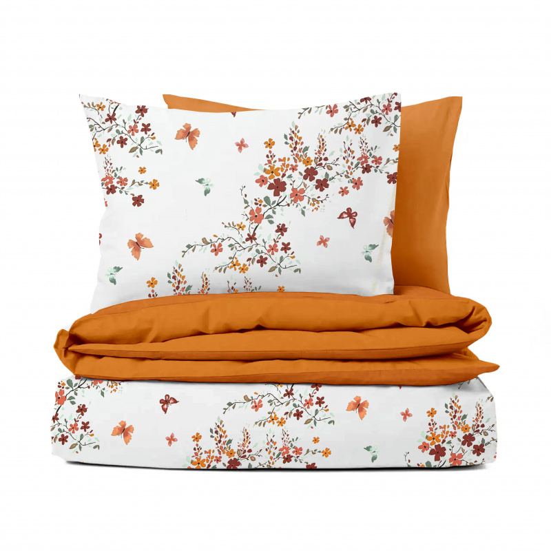 Ervi Bavlněné povlečení oboustranné - Podzimní kvítí/oranžové