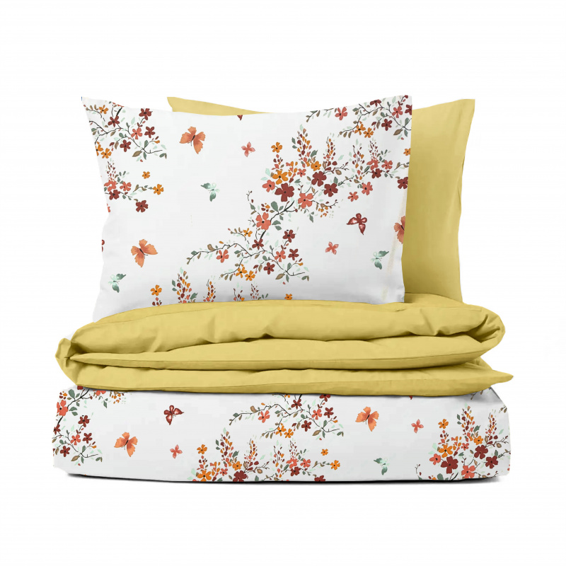 Ervi Bavlněné povlečení oboustranné - Podzimní kvítí/žluté