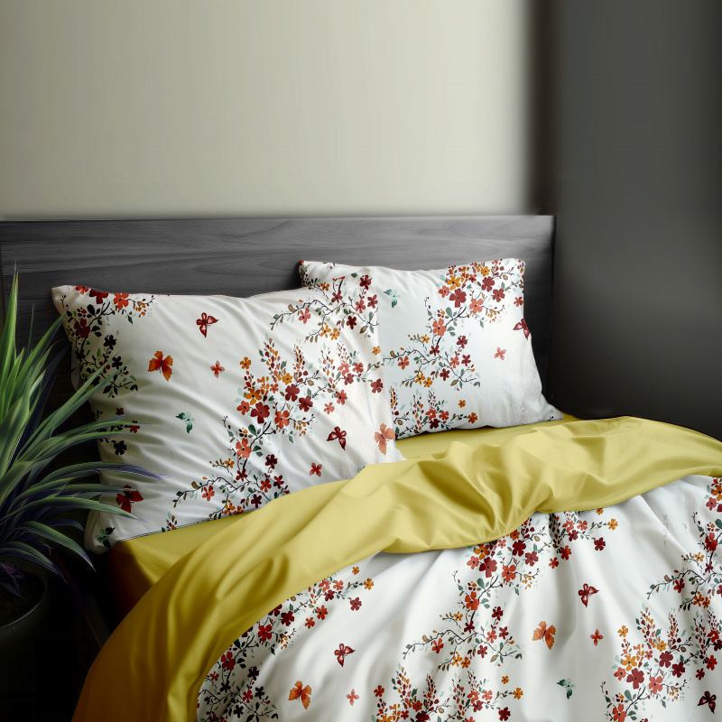 Ervi Bavlněné povlečení oboustranné - Podzimní kvítí/žluté