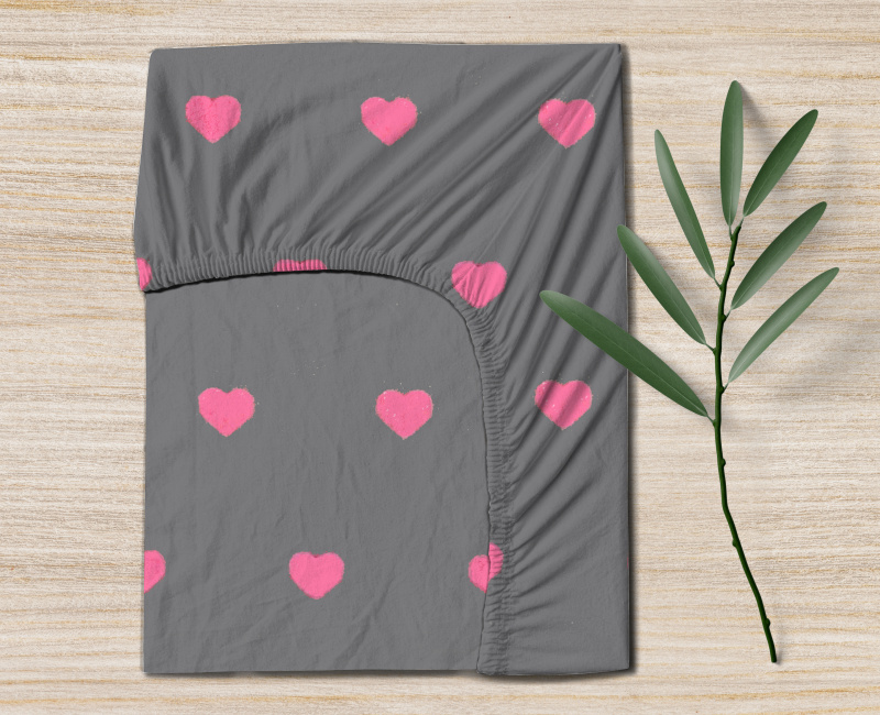 Ervi Bavlněné napínací prostěradlo - Růžová srdíčka