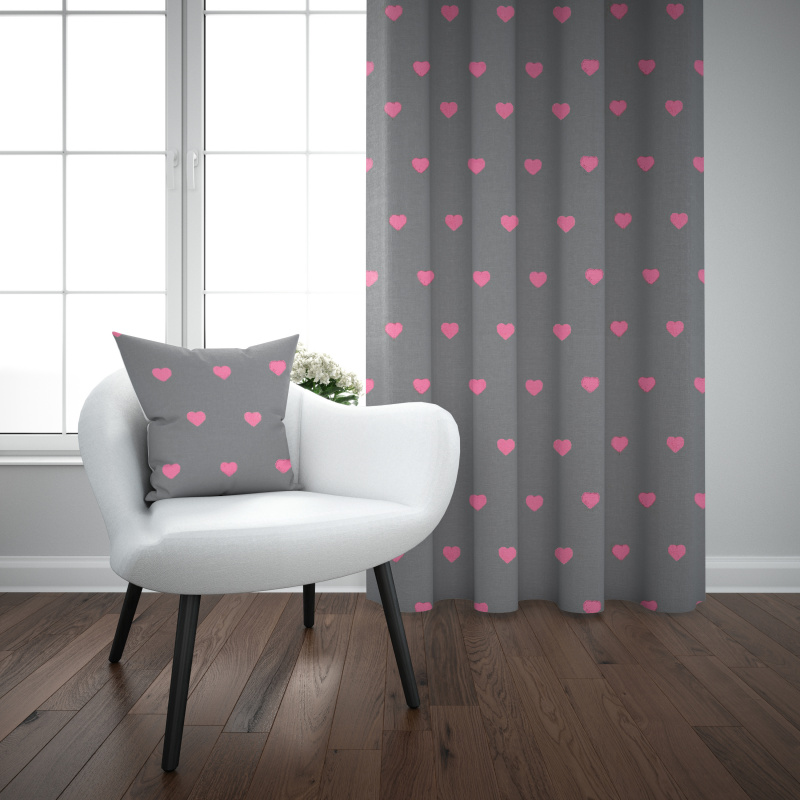 Ervi Bavlněný závěs - Růžová srdíčka