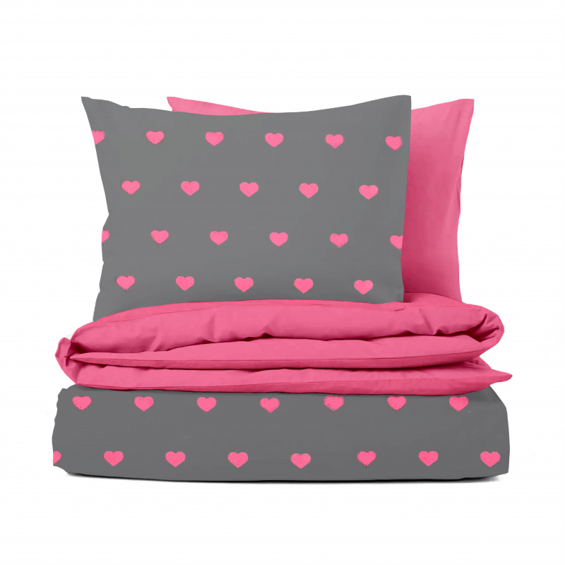Ervi Bavlněné povlečení oboustranné - Růžová srdíčka/růžové