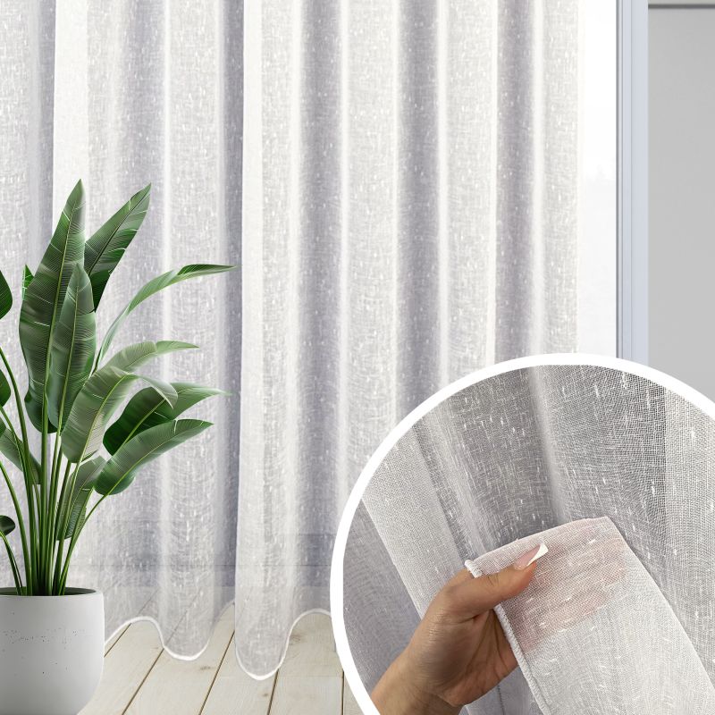 Ervi záclona s olůvkem prší ve lněném vzhledu bílá , metráž