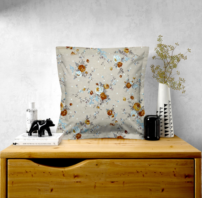 Ervi povlak na polštář bavlněný s lemem-růžičky na béžovém